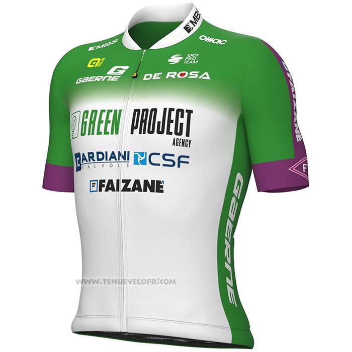 2023 Maillot Cyclisme Bardiani Csf Faizane Vert Blanc Manches Courtes et Cuissard